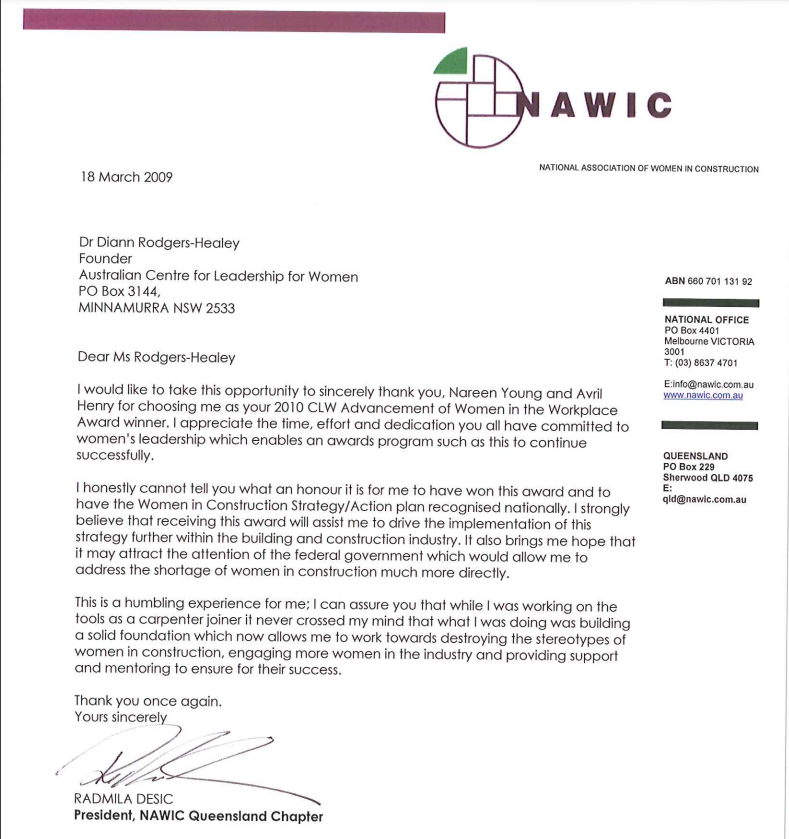 Thank you letter from Radmila Desic